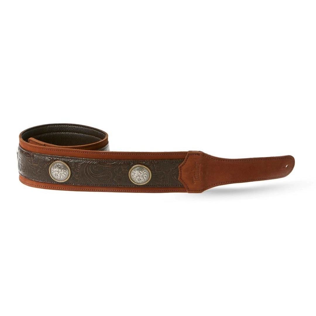 Taylor Guitars 3'' Grand Pacific Leather Strap, Nickel Conchos - Brown
