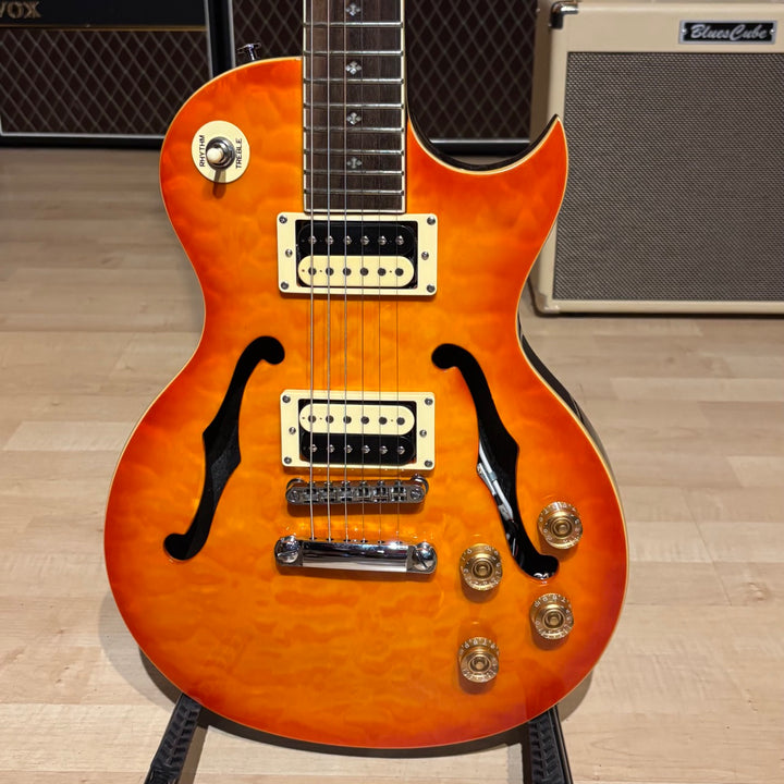 Xaviere - XV550 Hollowbody Quilted Maple Sunburst LP Copy w/ HD Case - USED