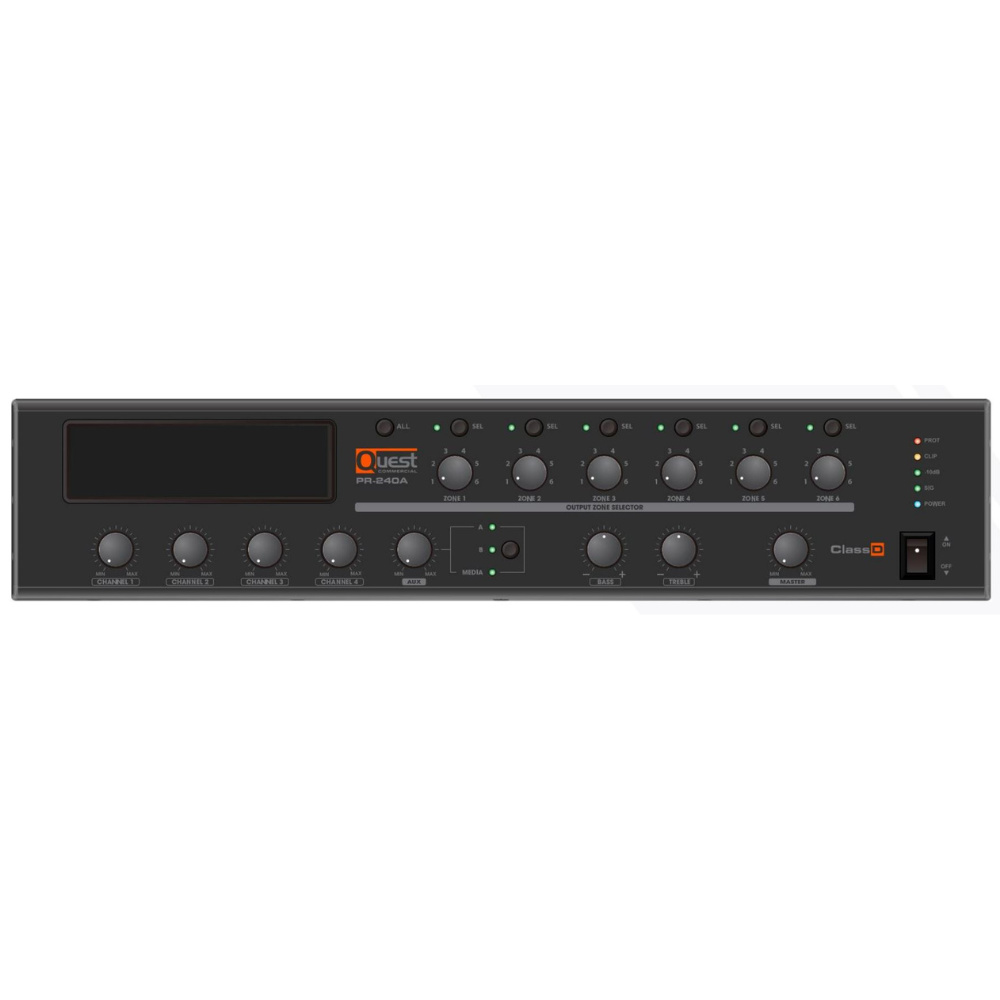 Quest PR-240A 240W Commercial Mixer Amplifier 4Ω or 70V/100V