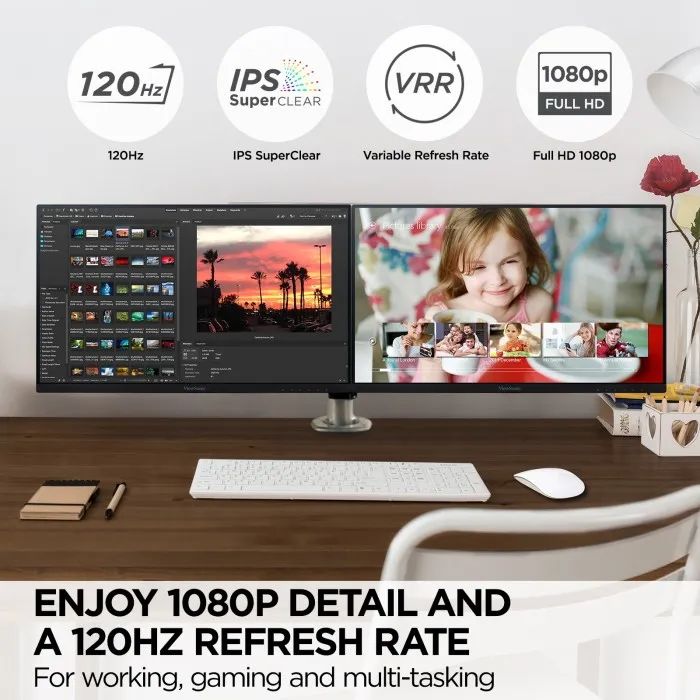 Viewsonic VA2456A-MHD_H2 24" Dual Pack IPS Monitor  Full HD, Variable Refresh, HDMI, DP, VGA