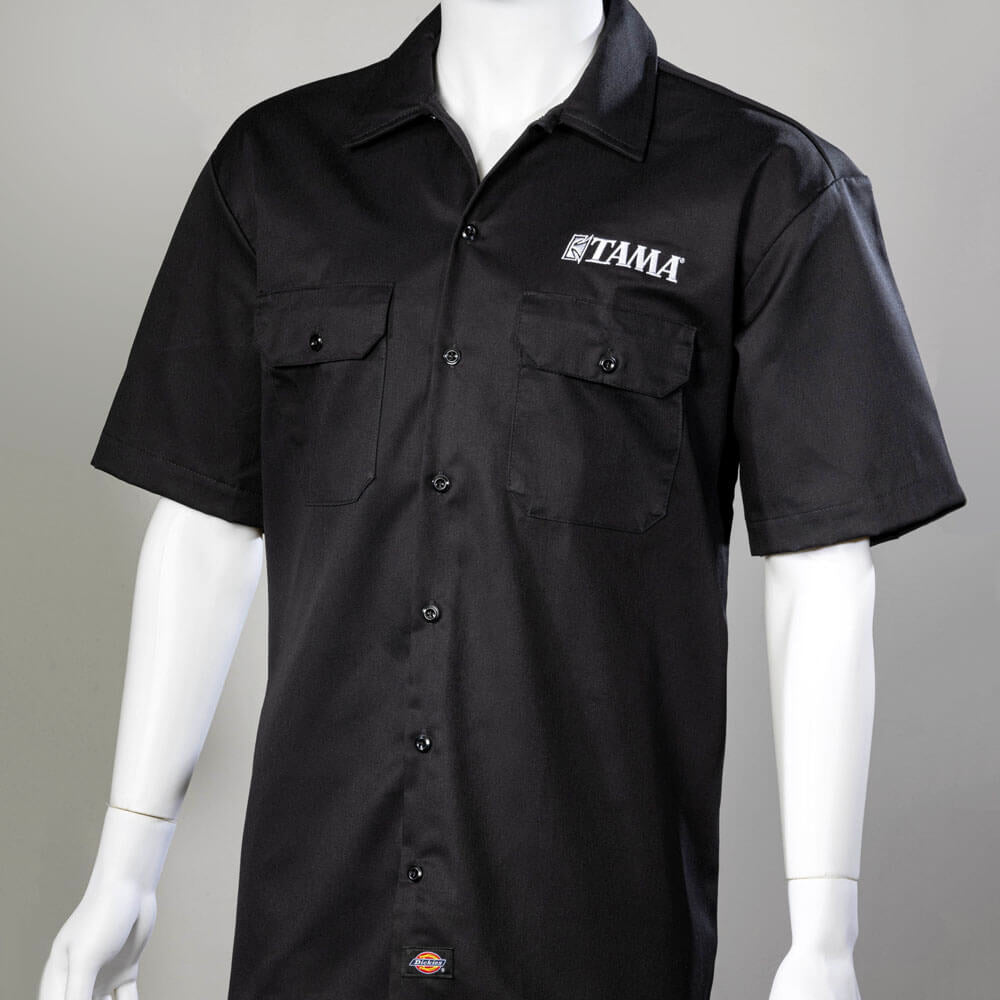 Tama Embroidered Logo Black Short-Sleeve Dickies Work Shirt (M)