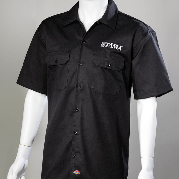 Tama Embroidered Logo Black Short-Sleeve Dickies Work Shirt (M)