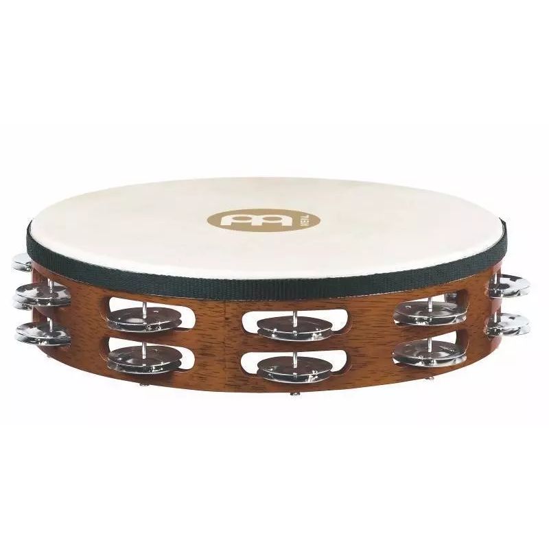 Meinl Traditional Goat-Skin Wood Tambourine, Double Row - Steel Jingles