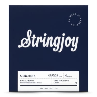 Stringjoy Light Gauge (45-105) 4 String Long Scale Nickel Wound Bass Guitar Strings