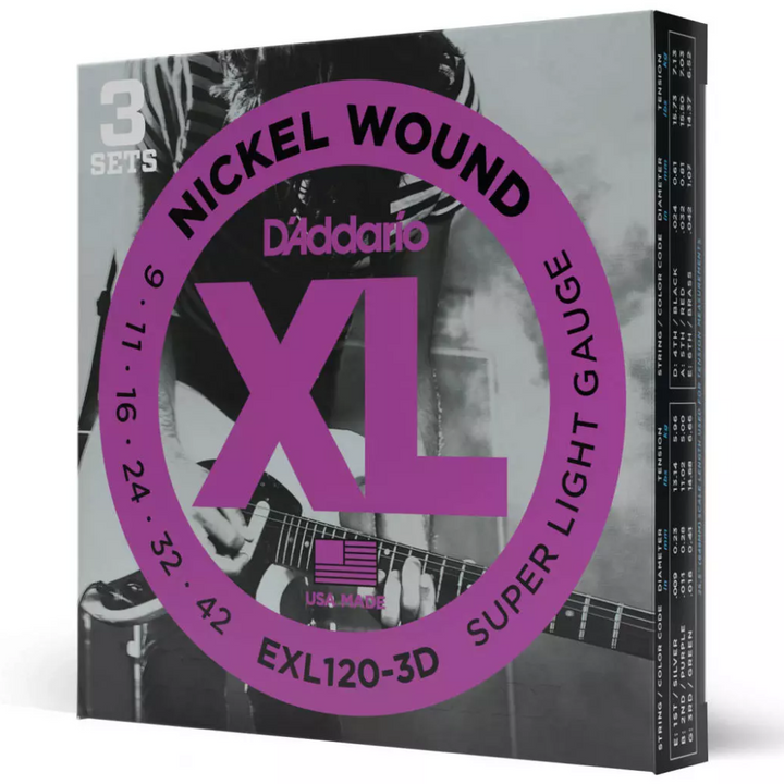 D'Addario EXL116-3D 11-52 Medium Top/Heavy Bottom Electric Guitar Strings - 3-Pack