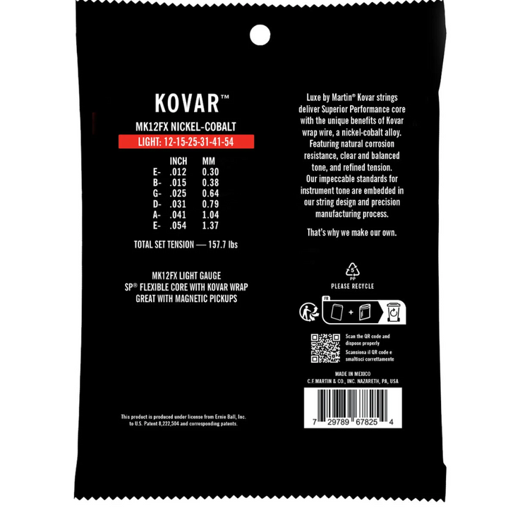 Martin Strings MK12FX Flexible Core Luxe Nickel Cobalt Kovar Acoustic Guitar Strings Light 12-54