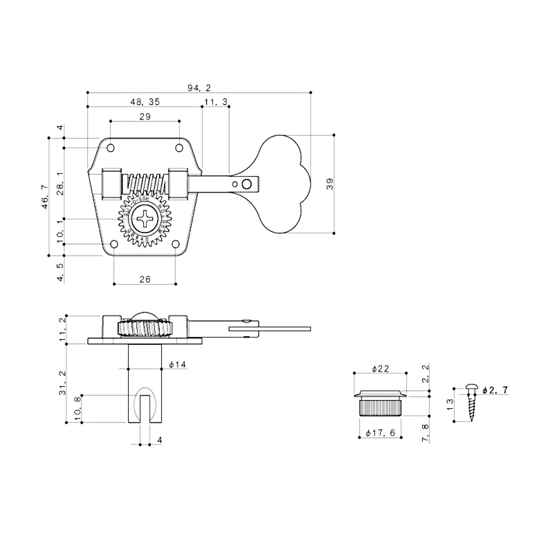Allparts TK-0790 Gotoh Vintage-style Reverse Wind 4-in-line Bass Tuners Nickel