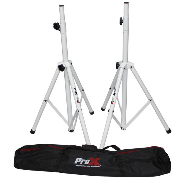 ProX T-SS28P Cloud Series White 4-7' Adjustable Height Heavy Duty All Metal Speaker Tripod Stand Set w/ Carry Case