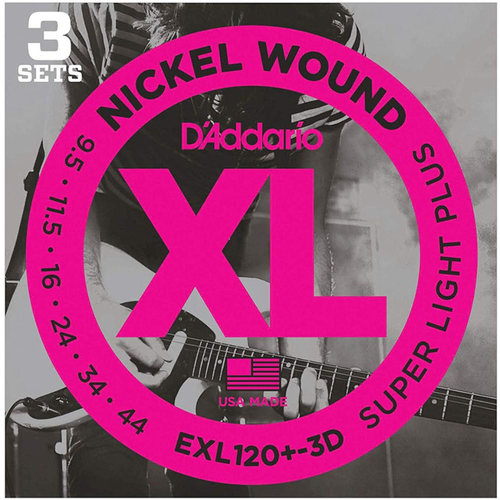 D'Addario EXL120+ Super Light Plus Electric Guitar Strings, 9.5-44 - 3 Pack