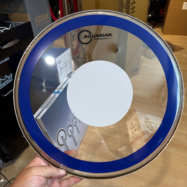 Aquarian PFPD14BLUE- Aquarian 14"Performance II Clear Power Dot W/Blue Circle Ring Drumhead