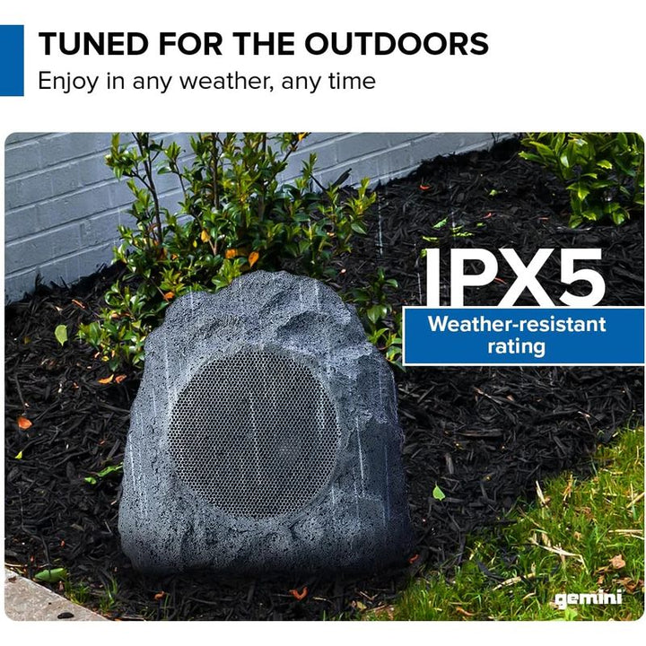 Gemini GHRK-400-PR Pair of 4" Rechargeable Bluetooth Outdoor Rock Speakers w/ TWS Linking