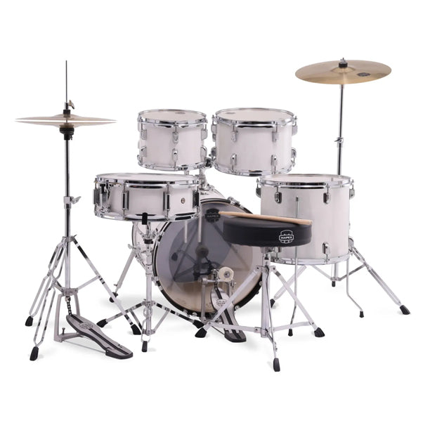 Mapex Limited Edition Venus 5-Piece Drum Kit (22,10,12,16,SD) with Cymbals and Hardware - White Thin Grain
