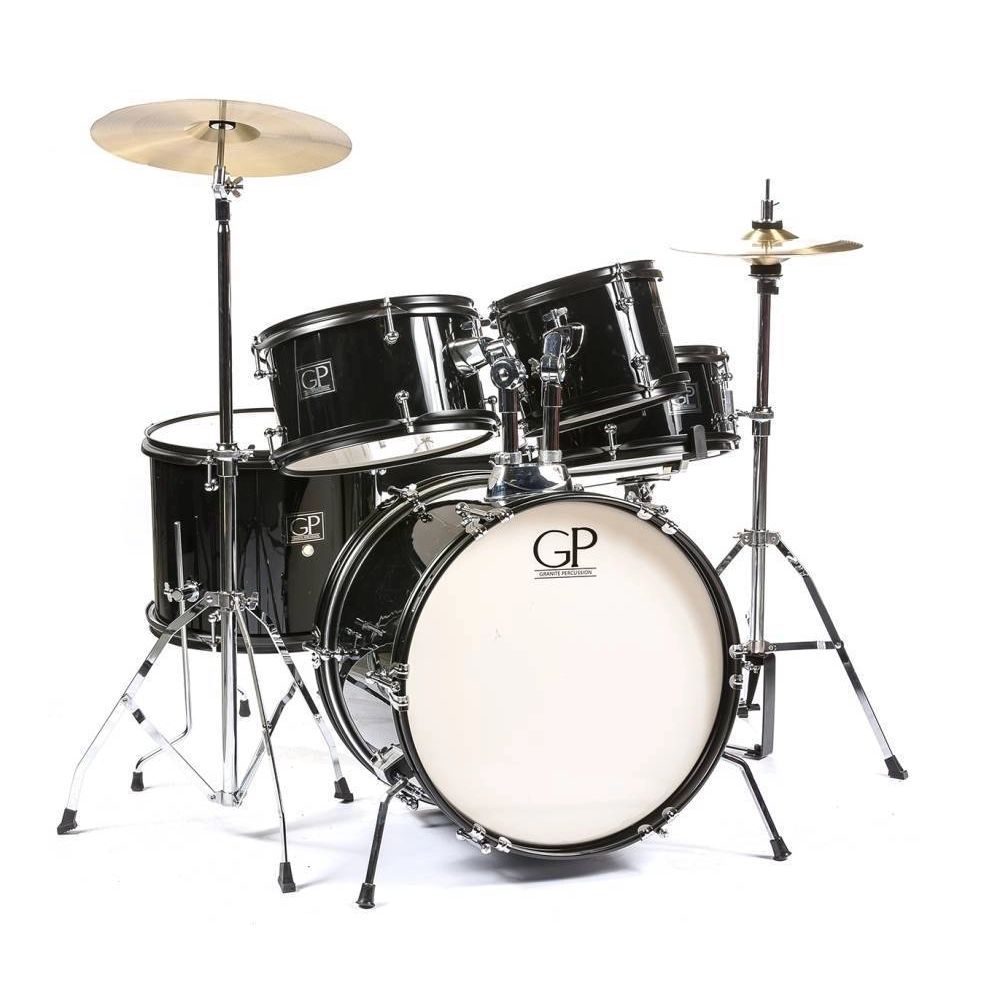 Granite Percussion Junior 5-Piece Drum Kit (16,8,10,12,SD) with Cymbals and Hardware - Black