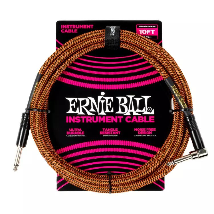 Ernie Ball 6470EB Braided Instrument Cable Straight/Angle 10' - Pumpkin Pie