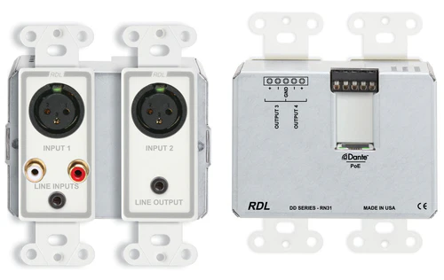 RDL DD-RN31 Wall Mounted Bi Directional Microphone Line with Dante Interface - 4x4