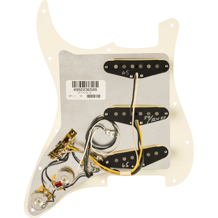 Fender Pre-Wired Strat® Pickguard, Pure Vintage '59 w/RWRP Midde, Parchment 11 Hole PG