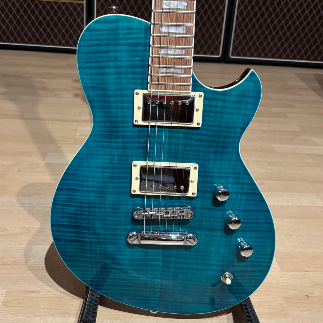 Reverend - Roundhouse HH FM Transparent Turquoise w/ Reverend HD Case (2020) - USED