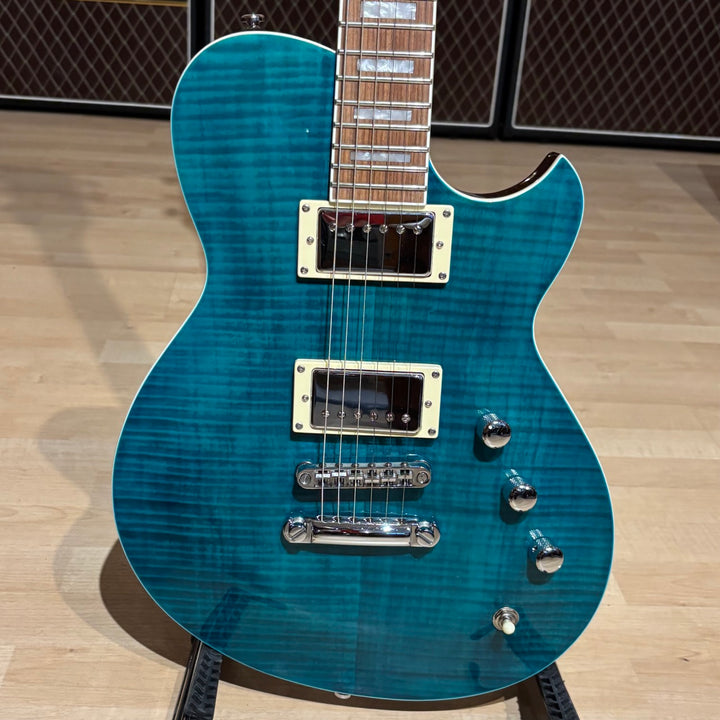 Reverend - Roundhouse HH FM Transparent Turquoise w/ Reverend HD Case (2020) - USED