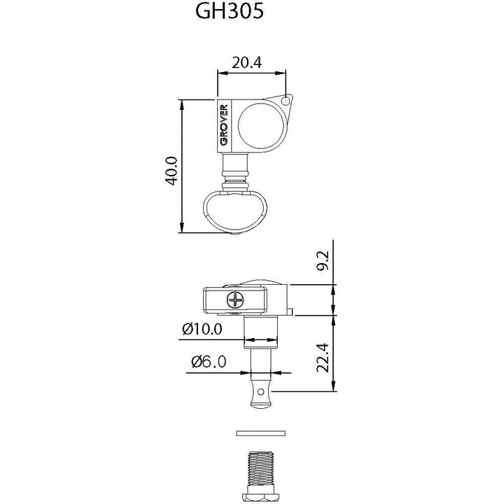 Allparts TK-7905 Grover® 305 Series 3x3 Midsize Rotomatics Gold 305G