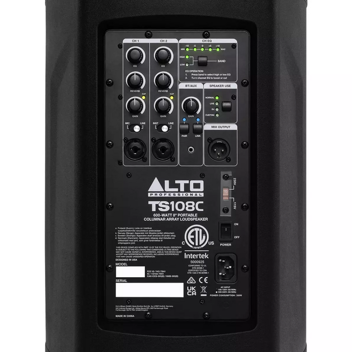Alto Professional  TS108C 600-Watt Portable Powered Column Array Loudspeaker with 3CH Digital Mixer and Bluetooth