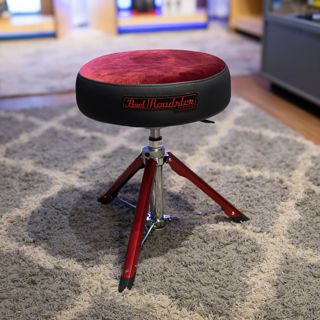 Pearl D-1500RGLSTR - Pearl Roadster LTD Cloth Seat Top w/ Red and Red Gas Lift Base Drum Throne