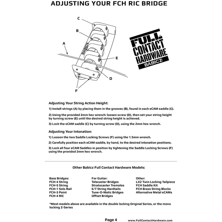 Allparts BB-3568-010 - Babicz Full Contact FCH4 RICKENBACKER BASS BRIDGE