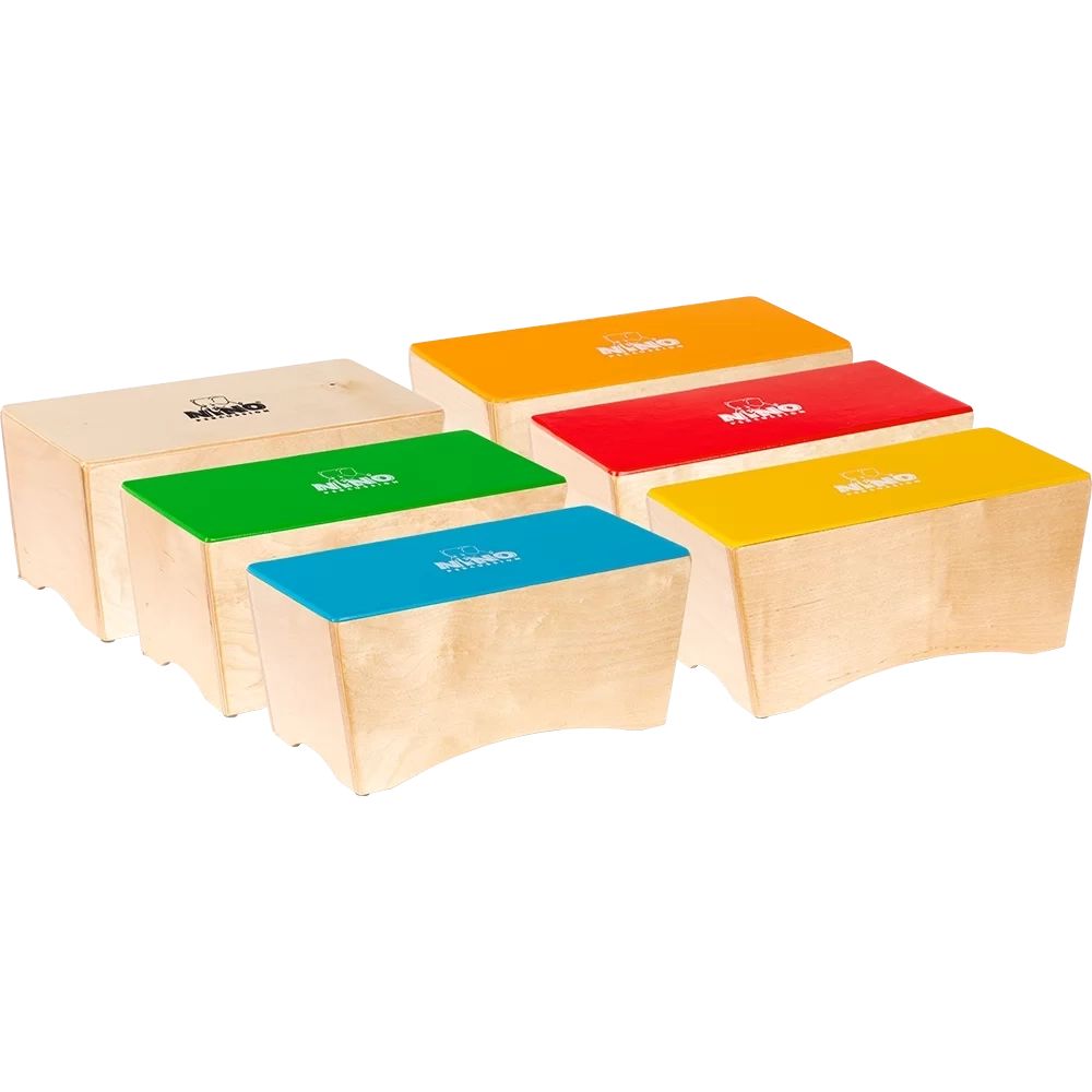 Nino Percussion 6-Piece Classroom Bongo Cajon Group Rhythm Set