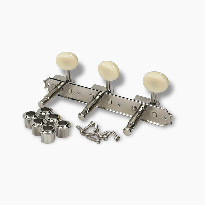 Allparts TK-7112-001 True Tune Vintage Style Strip Tuners, 3x3, Nickel