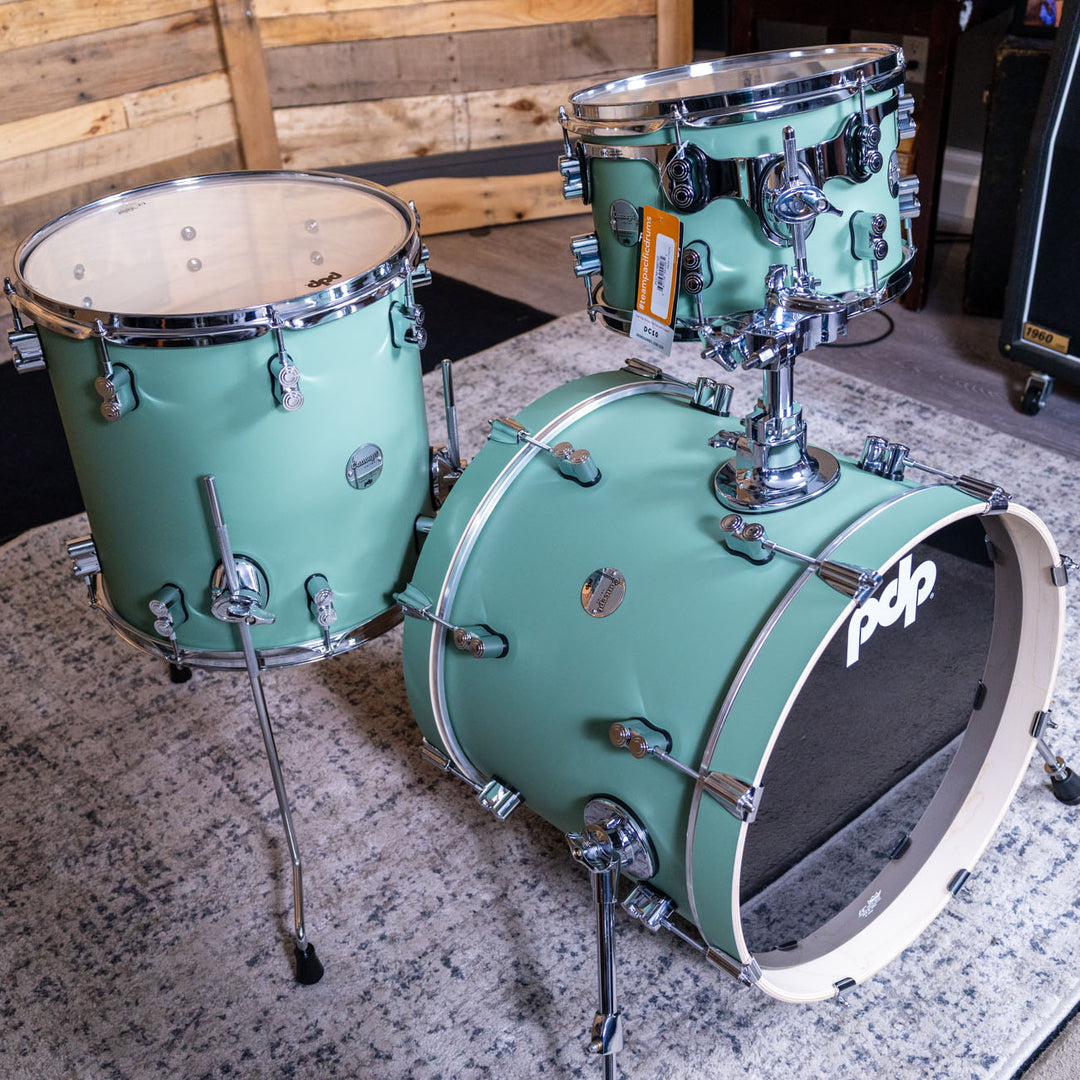 PDP Concept Maple Finish Ply CM Bop Kit Shell Pack w/ Chrome Hardware (14x18 w/ BDM, 8x12, 14x14FT) - Satin Seafoam