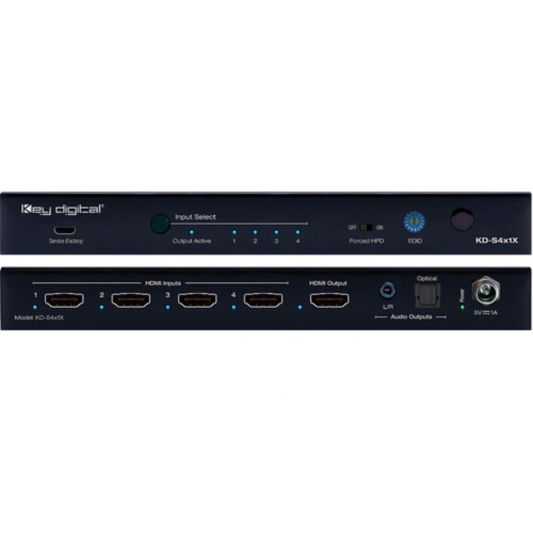 Key Digital 4x1 4K/18G HDMI Switcher with Auto-Switching and Audio De-Embedding