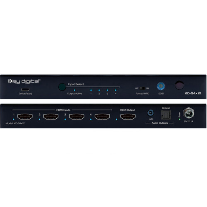 Key Digital 4x1 4K/18G HDMI Switcher with Auto-Switching and Audio De-Embedding