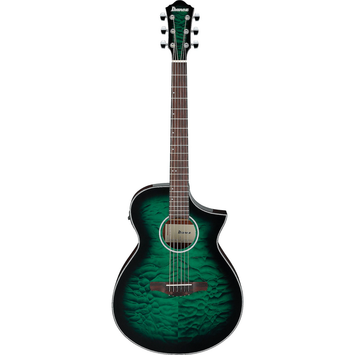 Ibanez AEWC16QATEH AEWC Acoustic-Electric Guitar Transparent Emerald Burst High Gloss