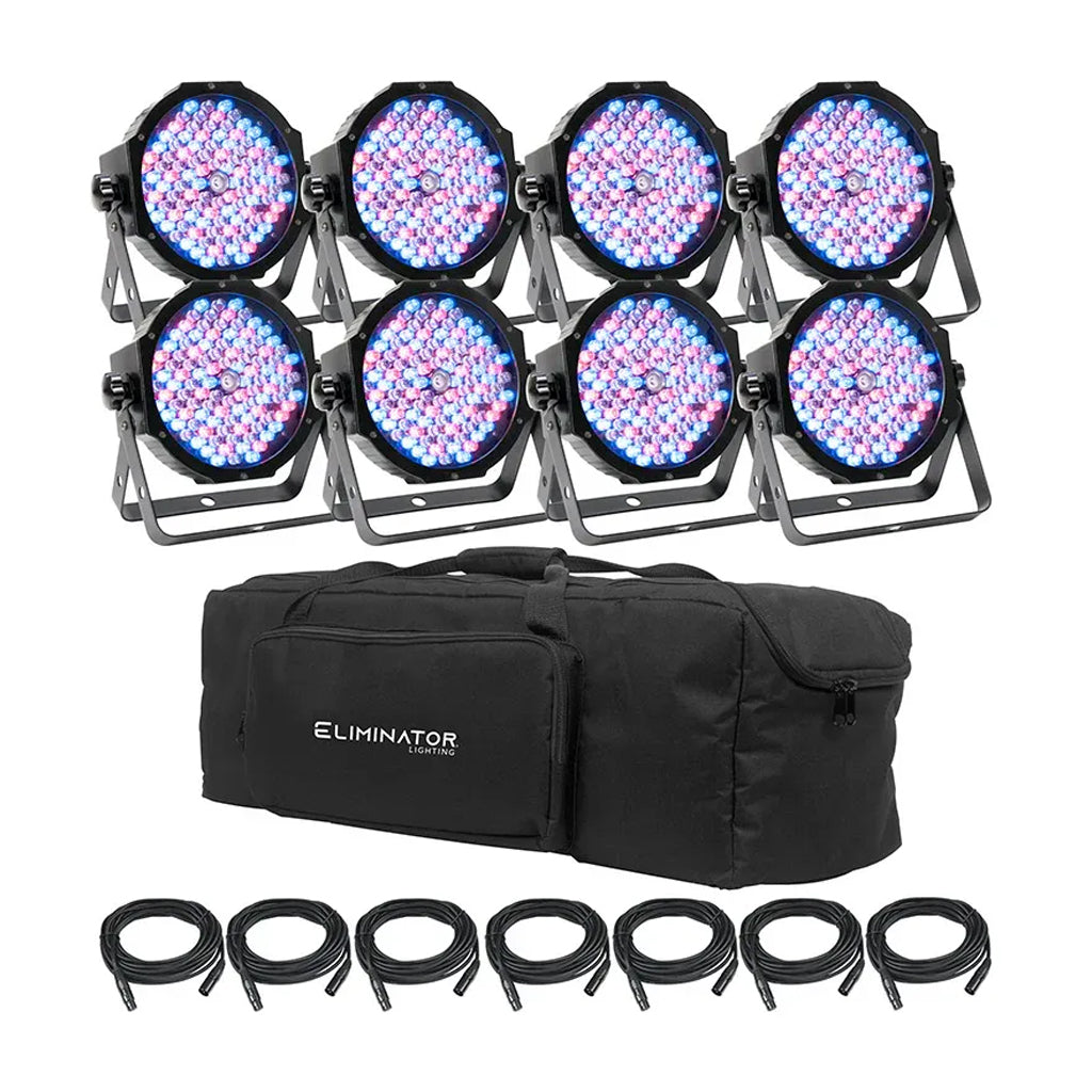 Eliminator MEGA-FLAT-HEX-L-PAK8 8 Mega Hex PAR Package with DMX Cables/Case/Remote