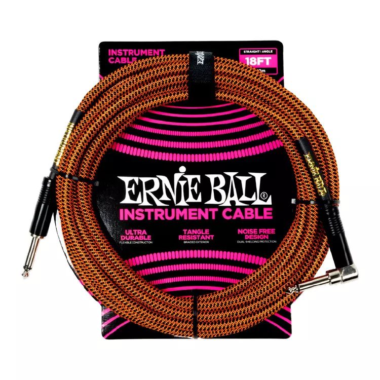 Ernie Ball 6471EB Braided Instrument Cable Straight/Angle 18' - Pumpkin Pie