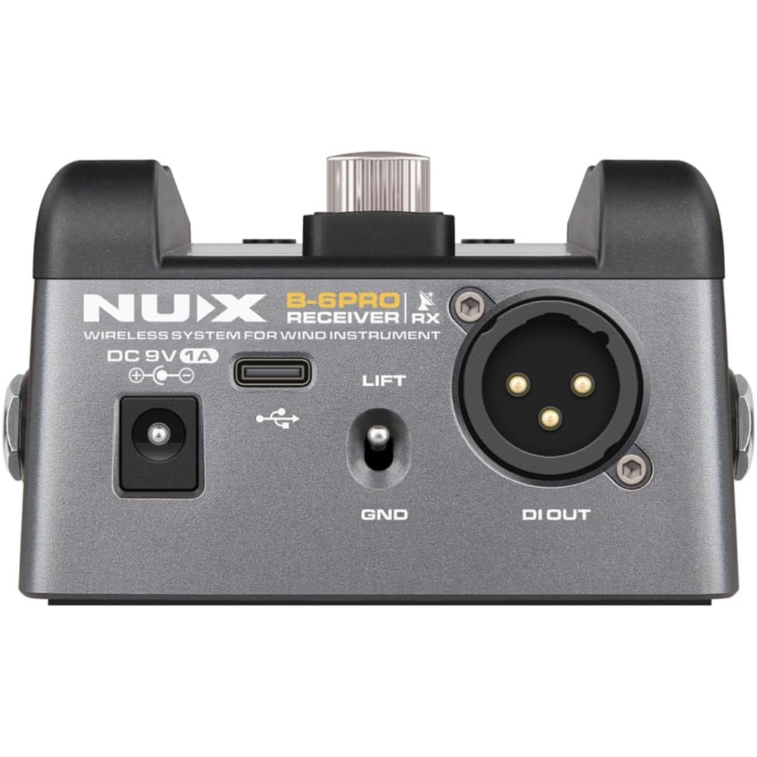 The NUX B-6 Pro is a 2.4GHz wireless systemdesigned for saxophones, trumpets, and other wind instruments, featuring a shock-absorbing gooseneck microphone. It offers high-resolution 24-bit/48kHz audio, a 165-foot (50m) range, <3.6ms latency, and a pedal-style receiver with EQ presets, a tuner, and a signal booster.