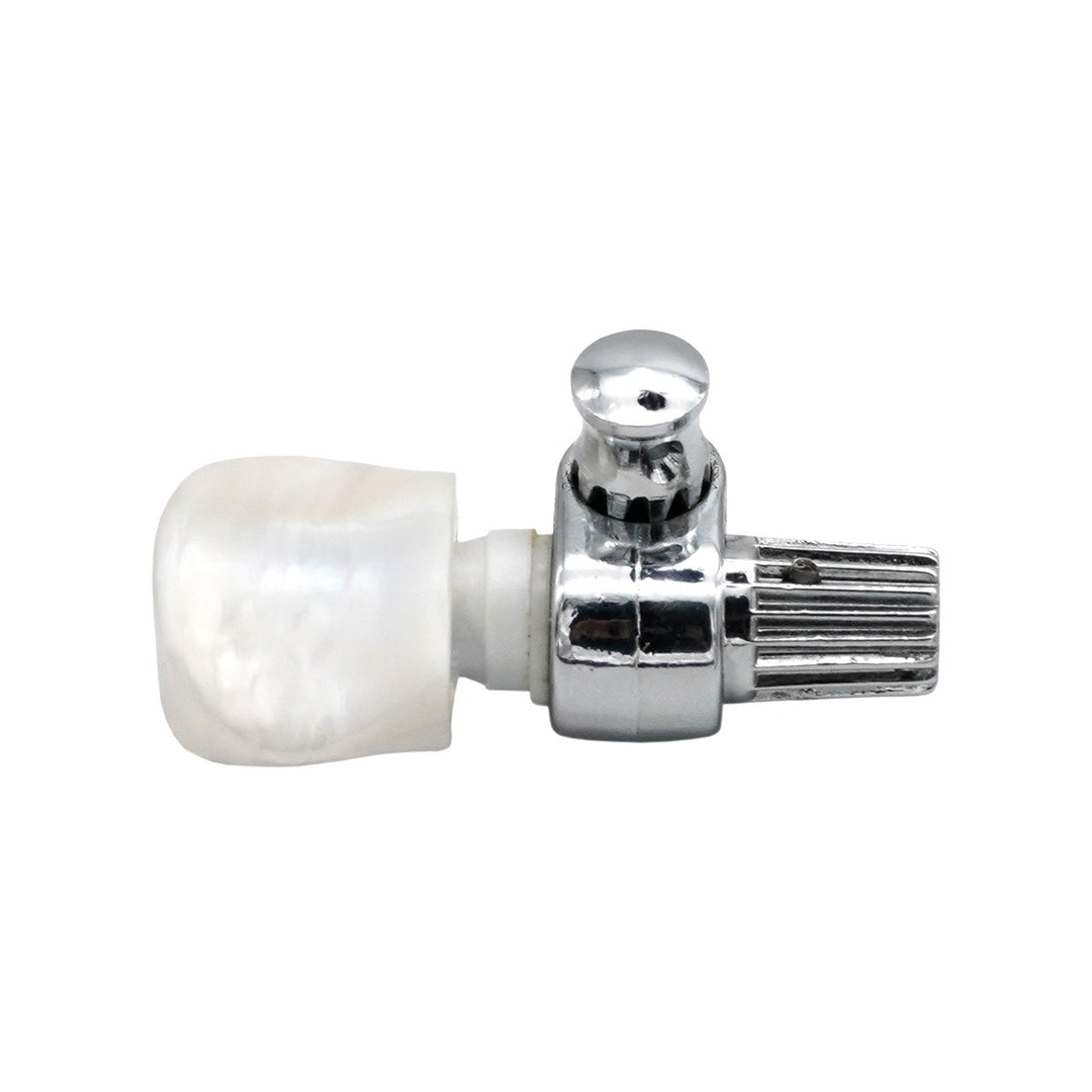 Replace that slipping friction tuner with this geared beauty. Matches with the B1220 Planets. Comes with pearloid button.
