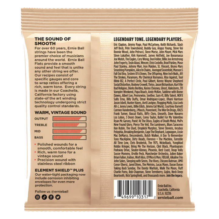 Ernie Ball 2582EB EB Medium-Light Stainless Steel Flatwound Electric Guitar Strings 12-52