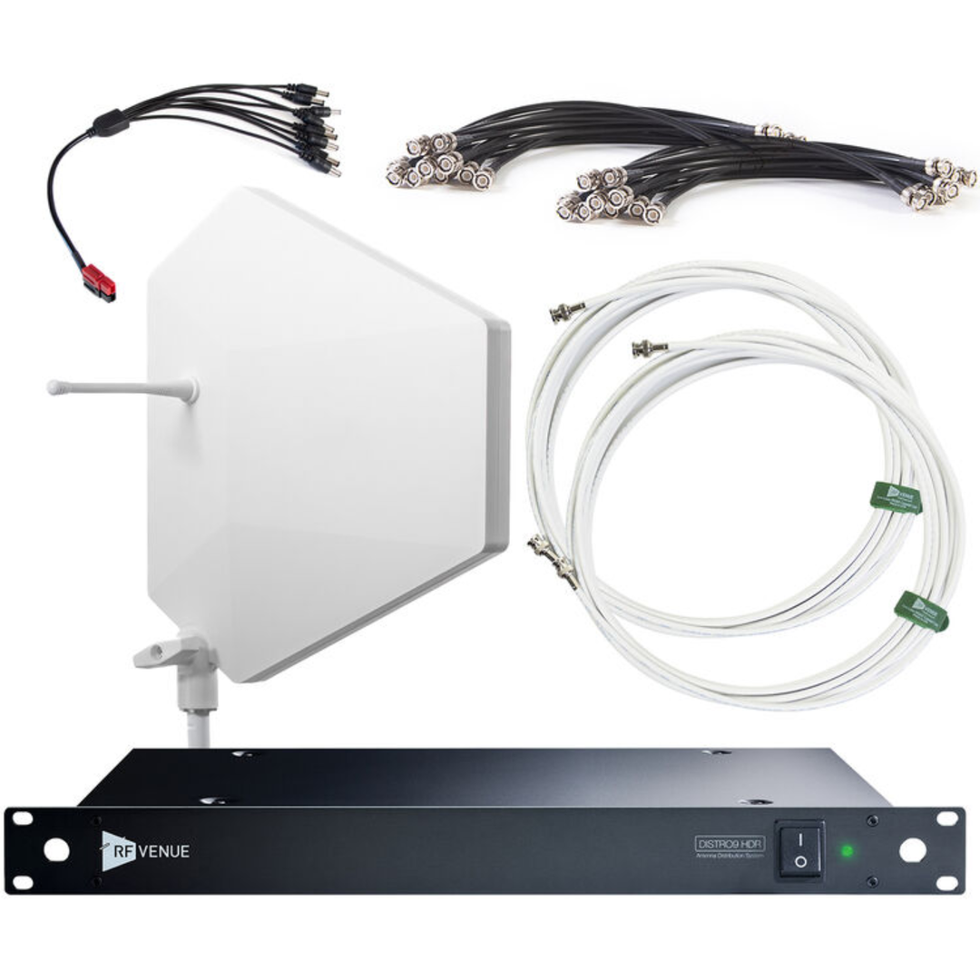 RF Venue DFIN-IPXWD9 Diversity Fin IPX Antenna & DISTRO9 HDR 9-Channel UHF Distribution System Bundle (White, 470 to 928 MHz)