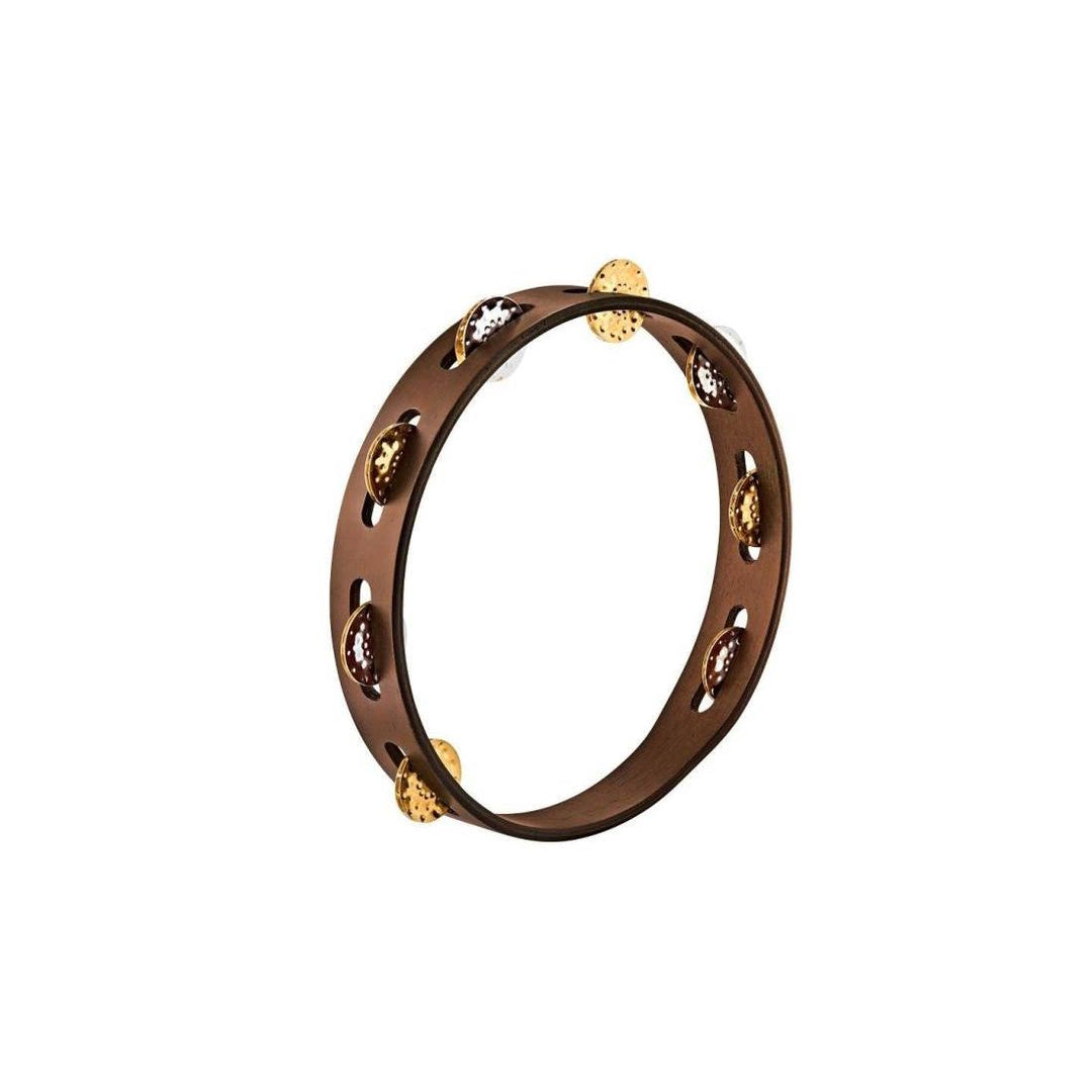 Meinl Tambourine 1-Row Hammered Brass/Nickel-Plated Steel - Walnut Brown