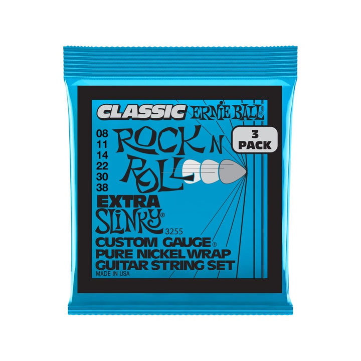 Ernie Ball 3-Pack Extra Slinky Rock N Roll Electric Strings 8-38
