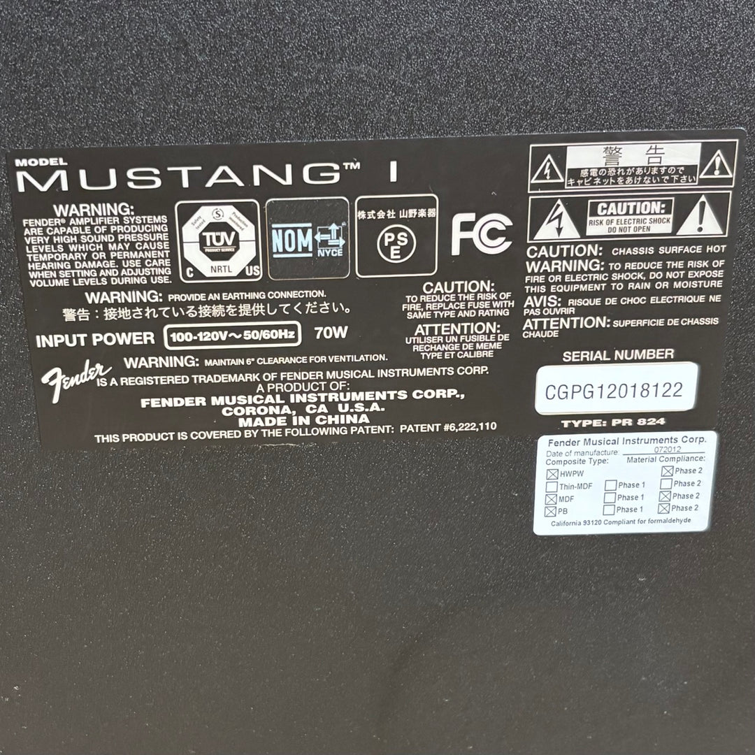 Fender - MustangI (V1) 20 watt 1x8" Modeling GTR Amplifier (Black & Silver - 2012) - USED