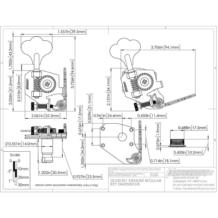 Allparts TK-7110 Hipshot BT1 Extender for TK-0791 Bass Keys