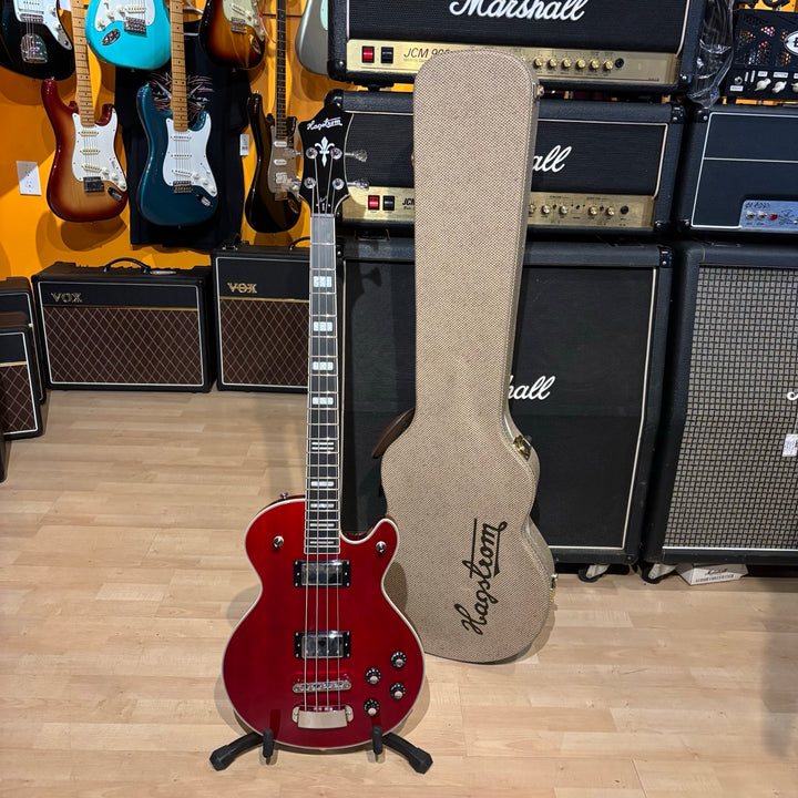 Hagstrom SWEB-WCT Swede Bass with Hagstrom Hard Shell Case (Wild Cherry Transparent)