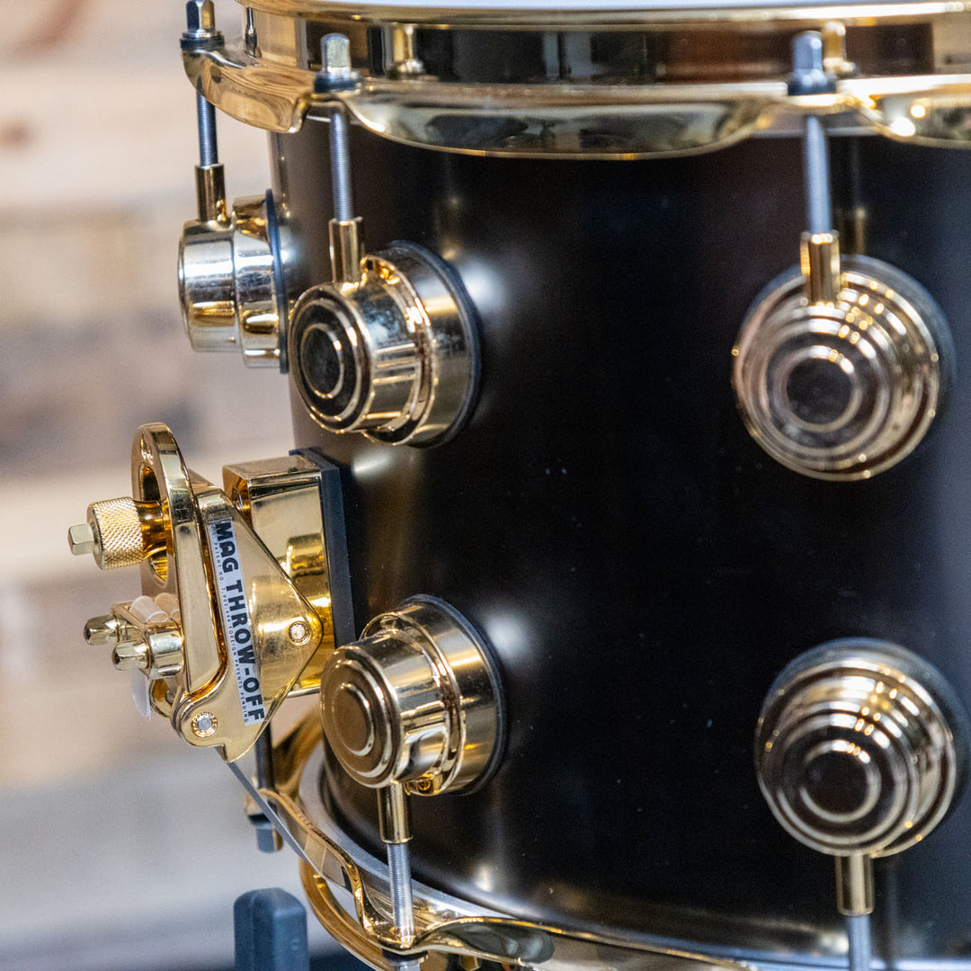 DW Collectors Snare Drum 8 x 14 Satin Black Over Brass Snare/ Gold Hardware