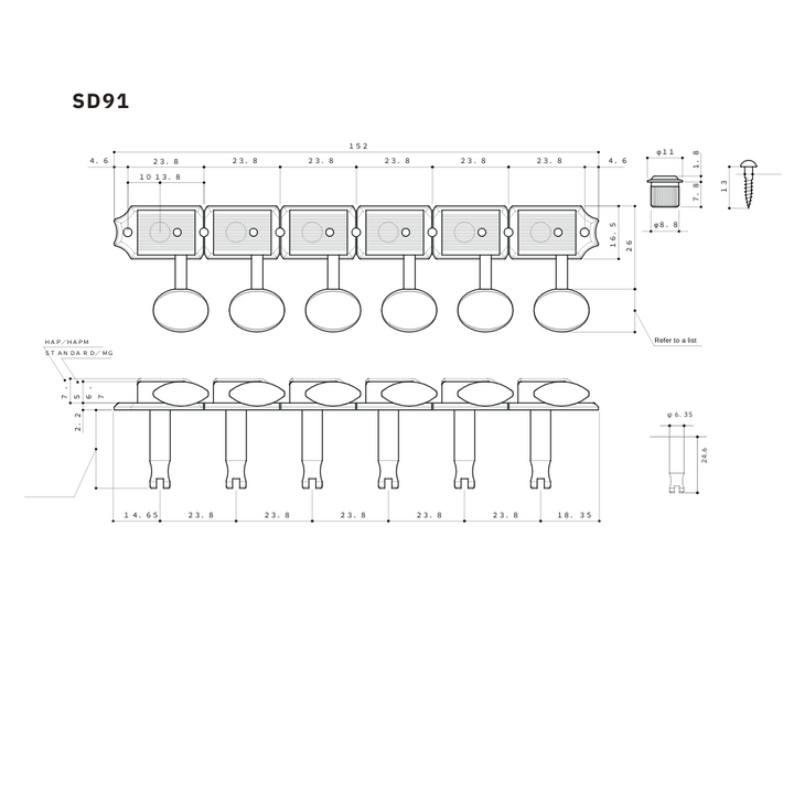 Allparts TK-0880 Gotoh SD91 Vintage-style 6-in-line Keys Gold