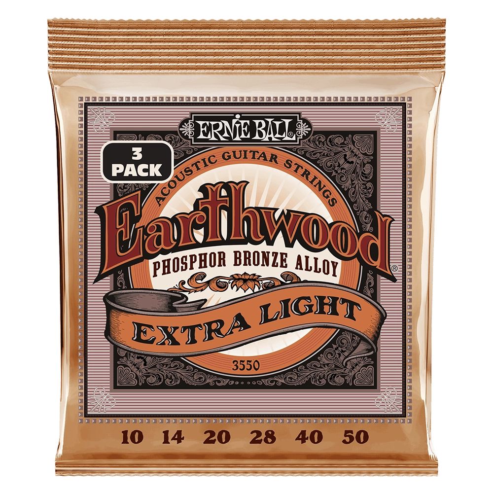 Ernie Ball Earthwood Extra Light Phosphor Bronze Acoustic Strings, 10-50 - 3 Pack