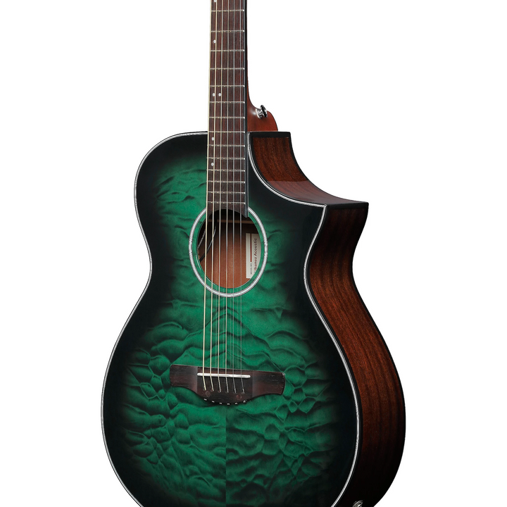 Ibanez AEWC16QATEH AEWC Acoustic-Electric Guitar Transparent Emerald Burst High Gloss