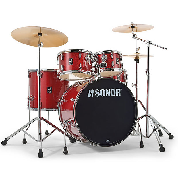 Sonor AQX Stage 5-piece Drum Shell Pack (22" BD/10"T/12"T/16"FT/14"SD/HS-1000 & B8 Cymbals) Red Moon Sparkle