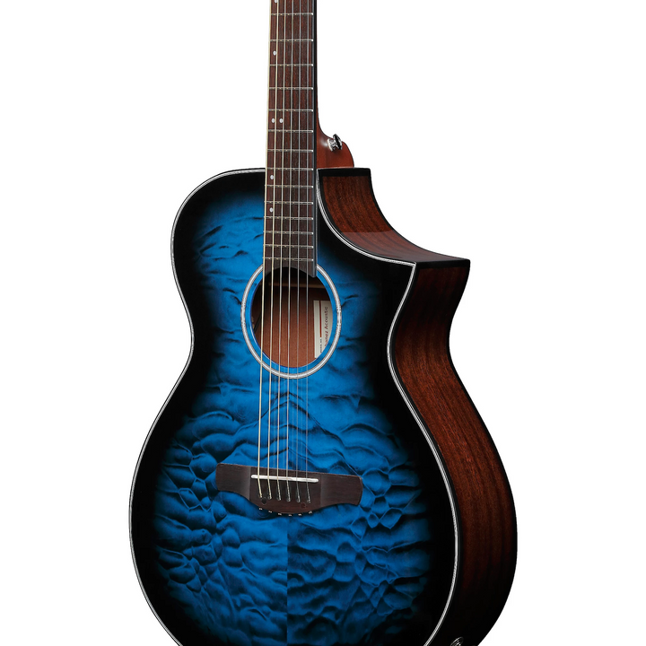 Ibanez AEWC16QATLH AEWC Acoustic-Electric Guitar Transparent Blue Sunburst High Gloss