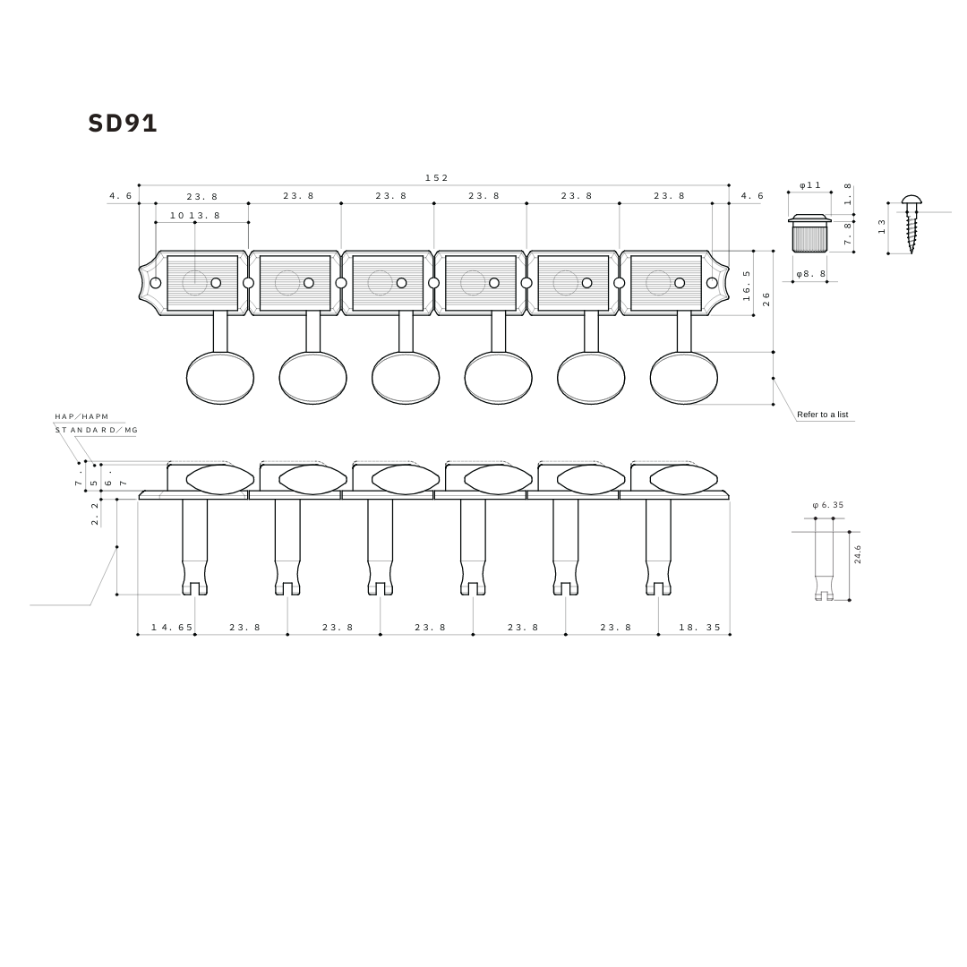 Allparts TK-0880 Gotoh SD91 Vintage-style 6-in-line Keys Black